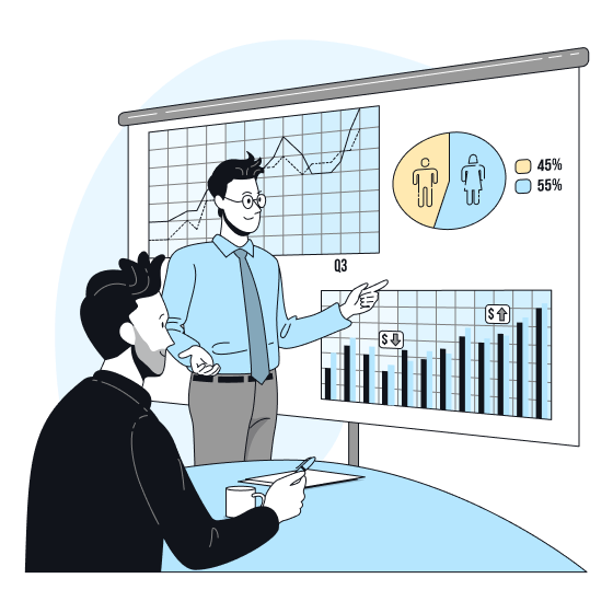 Two colleagues looking at business analytics.