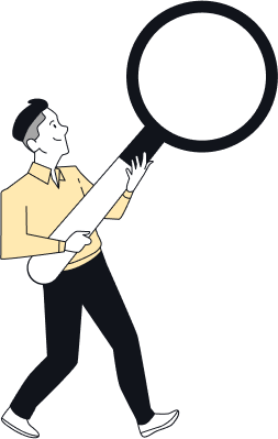 Man holding a big magnifying glass.
