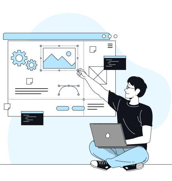 Man with laptop pointing at chart