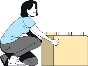 Woman putting box down onto thee floor.
